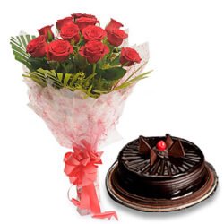 combo Red Roses with Truffle Cake